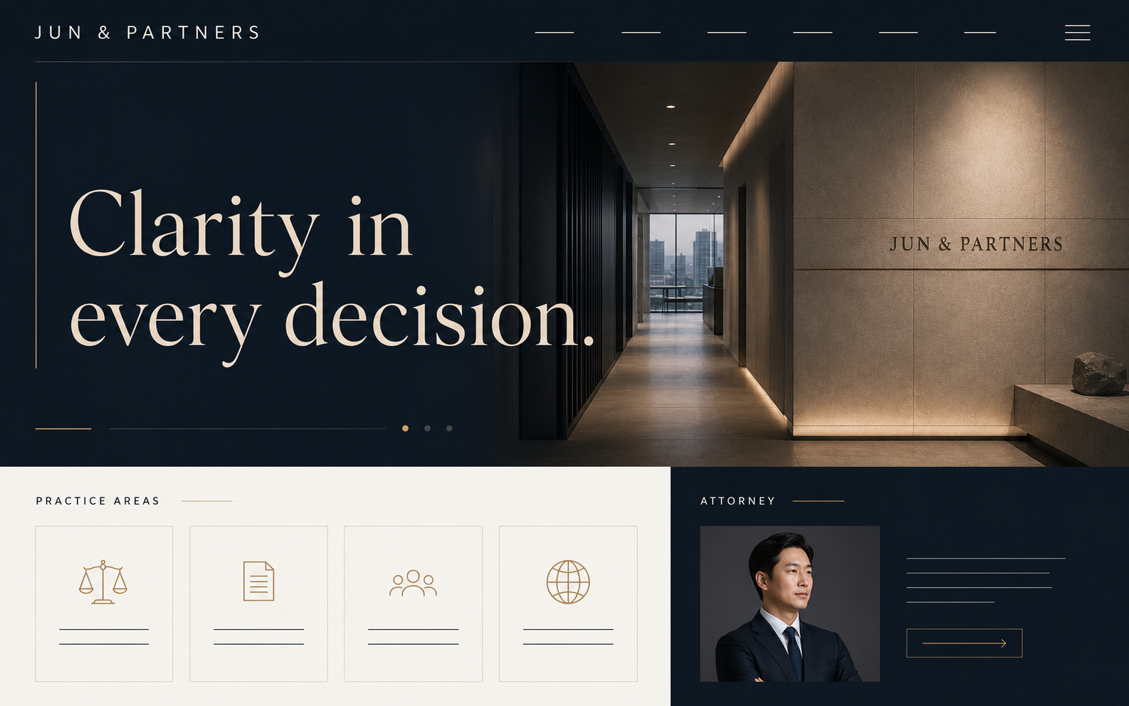 JUN & PARTNERS 홈페이지 컨셉 목업